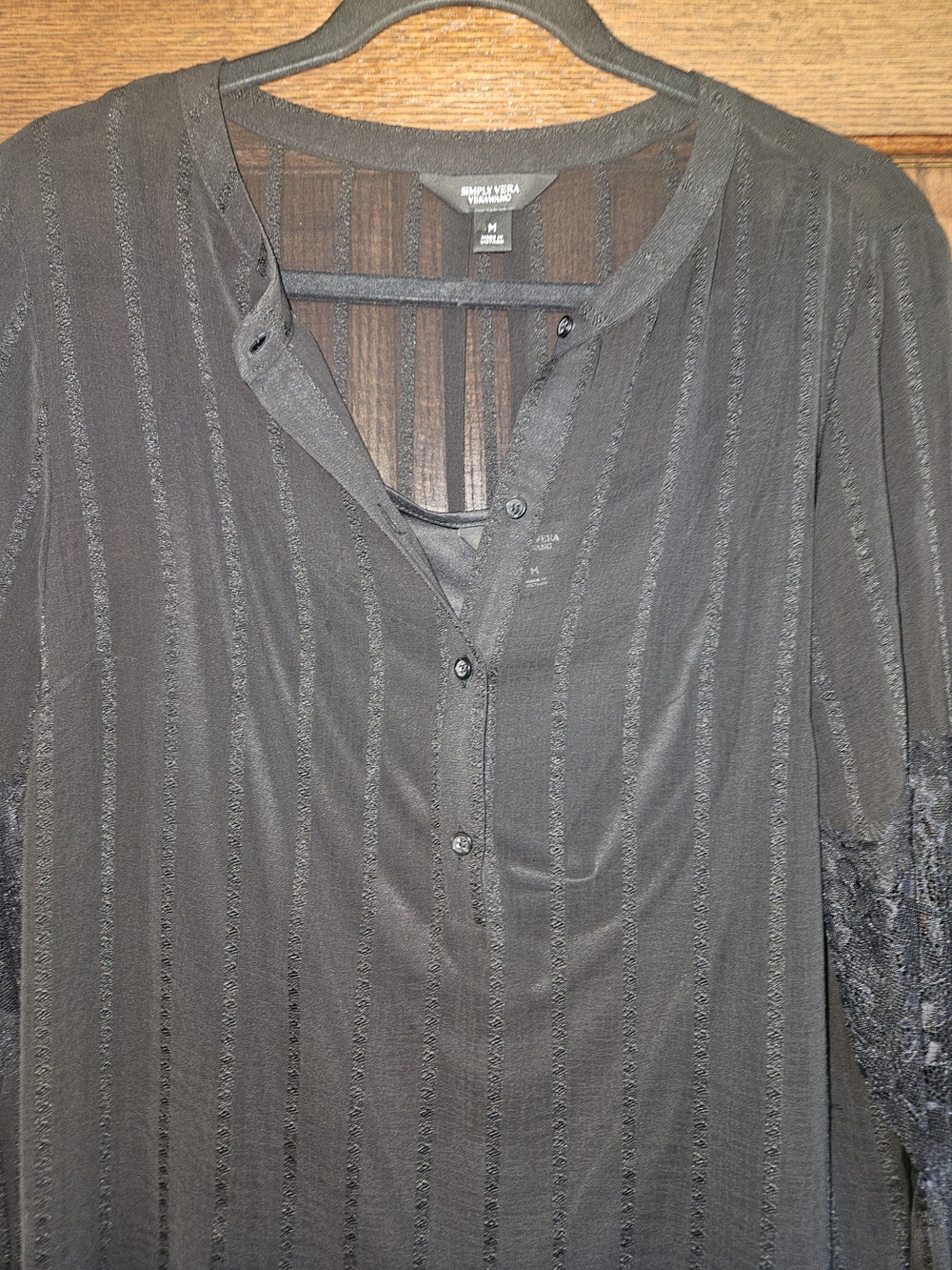 Simply Vera Vera Wang Black Sheer-Striped Button Front Blouse